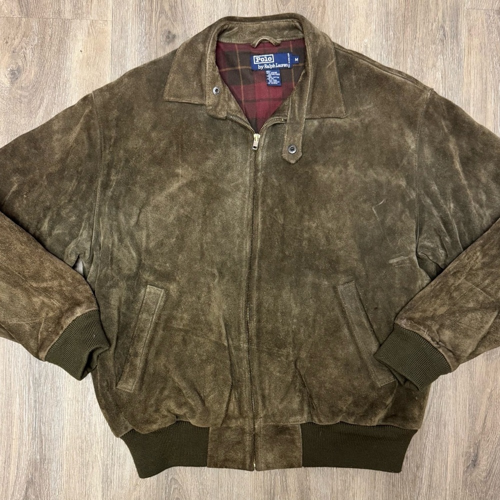 Ralph Lauren Olive Suede Bomber Jacket‎